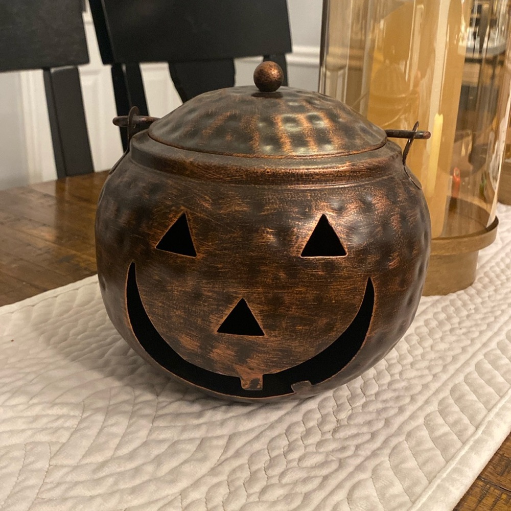 Halloween Pumpkin Metal Lantern - Copper Finish Home Holiday Décor